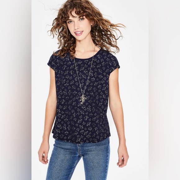 BODEN Blue and Gold Bird Print Jersey Tee Size Small - Picture 1 of 16